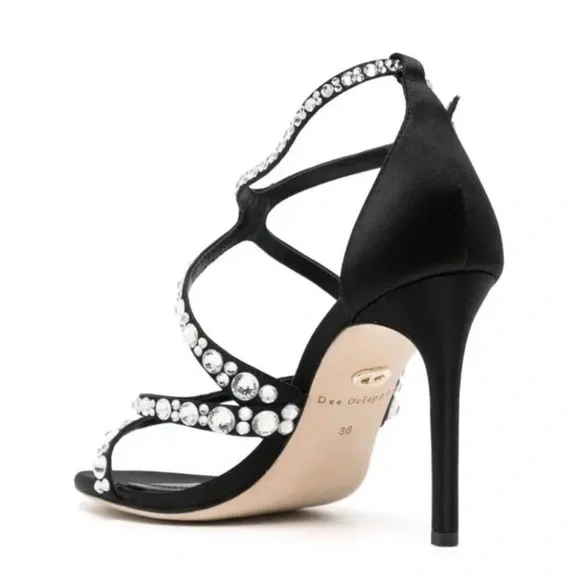 Chic Black Rhinestone Strappy Heels - Picture 3 of 5